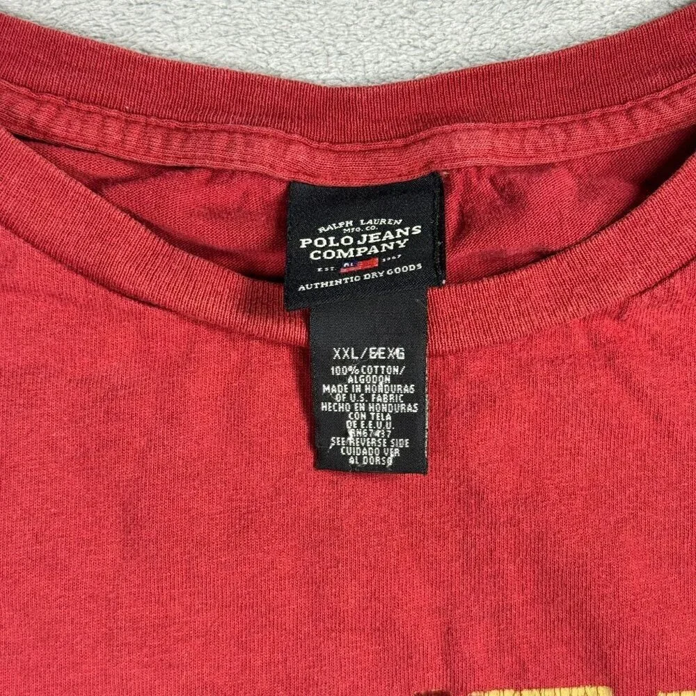Y2K Ralph Lauren Polo Jeans Company Mens XXL Baggy Red T-Shirt Vintage Grunge